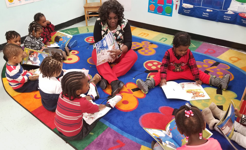 Reading circle with preschool kids